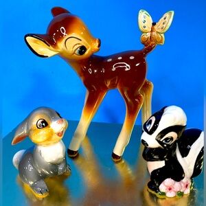 Walt Disney Classic Bambi 1980’s  Porcelain Figures Japan Bambi Thumper Flower